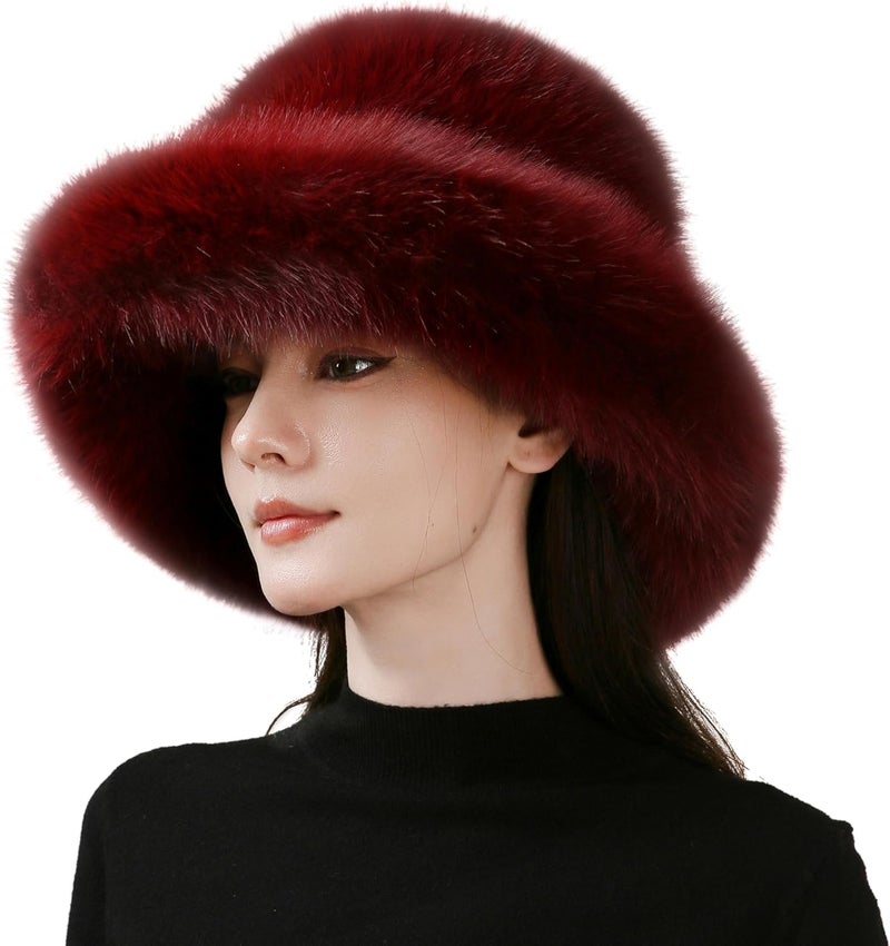 Dikoaina Luxury Faux Fur Bucket Hat for Women Girl – Oversized Brim, Super Soft & Fluffy Winter Hat, Cozy Fur-Like Beanie - Image 1